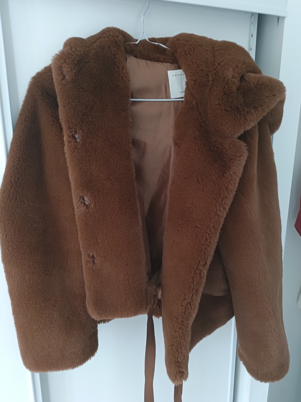 Sandro Paris Brown Coat with Tan Lining